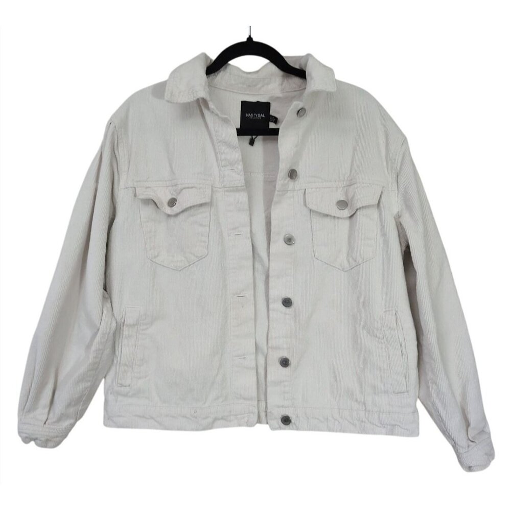 Nasty Gal Corduroy Trucker Jacket Womens 6 White‎ Retro Western Button Front